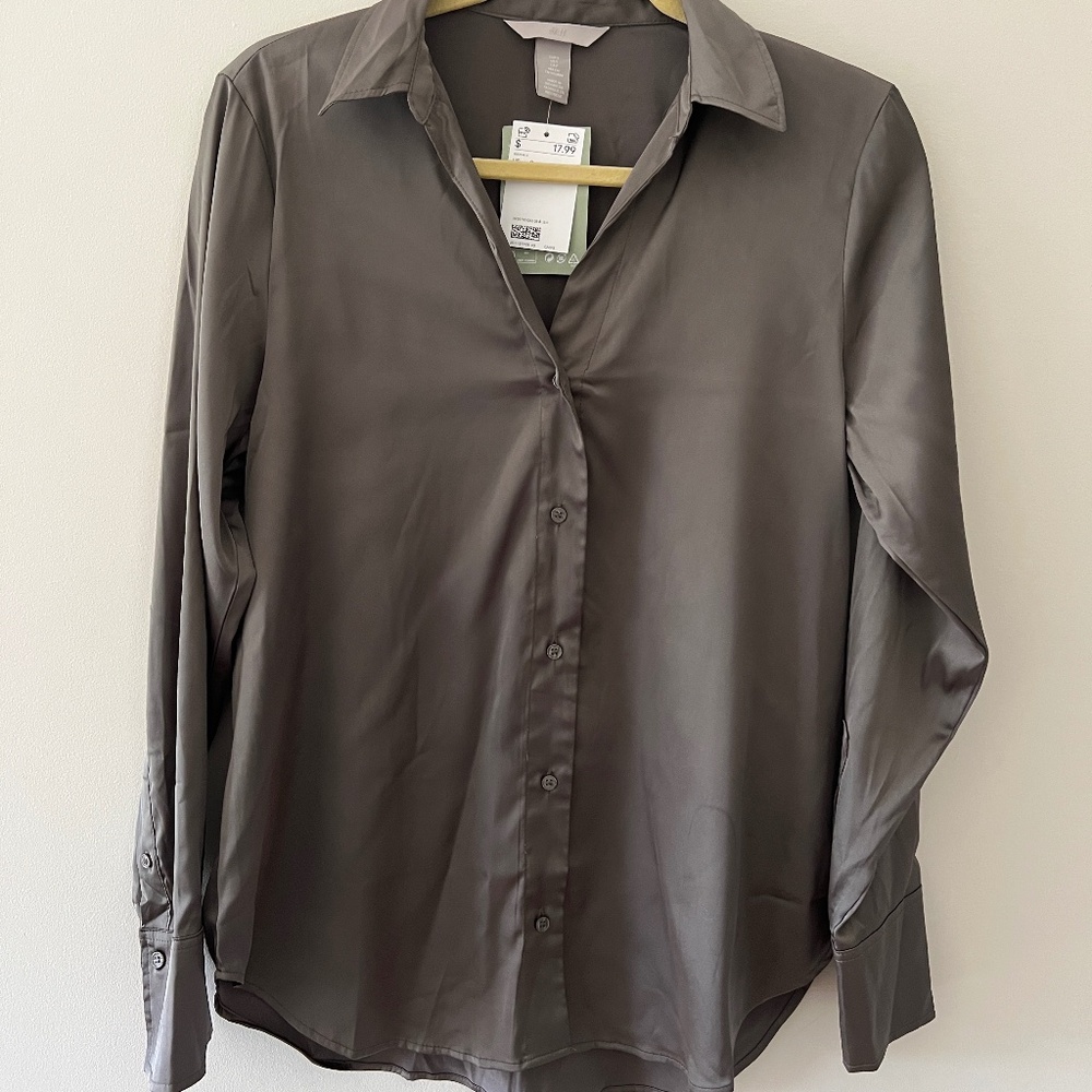 NWT - Satin Taupe Button Down!